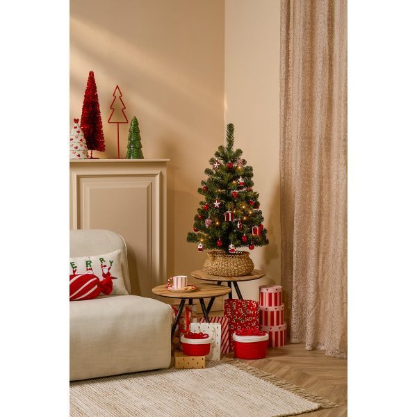 Joy Künstlicher Weihnachtsbaum mit 26 Ornamenten und LED-Beleuchtung – H90 x Ø50 cm – Grün, Rot – Bild 4