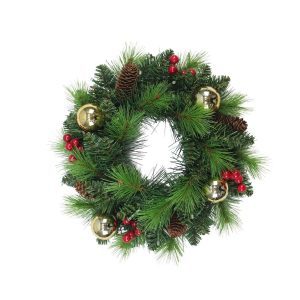 LED-Weihnachtskranz "NOEL" Außen-Deko aus Metall und Kunststoff in Grün und Gold, mit fest verbauten LEDs