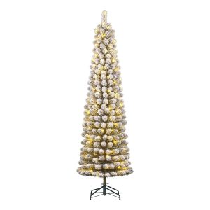 Schmaler künstlicher Weihnachtsbaum von Charlton mit warmweißer LED-Beleuchtung – H185 x Ø53 cm – Grün gefrostet