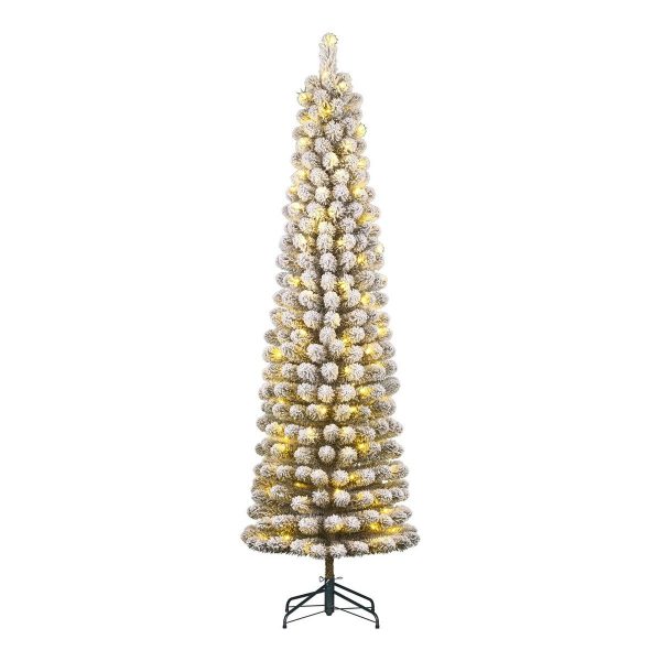 Schmaler künstlicher Weihnachtsbaum von Charlton mit warmweißer LED-Beleuchtung – H185 x Ø53 cm – Grün gefrostet