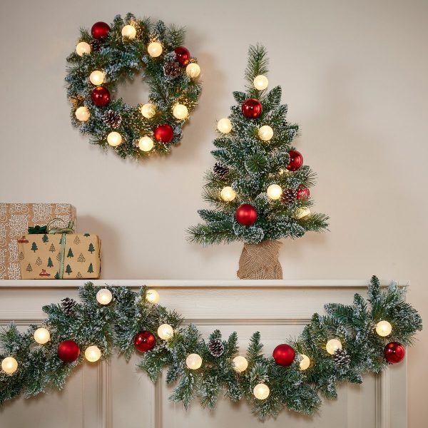 Kaprun Künstlicher Weihnachtsbaum aus Jute mit LED-Beleuchtung – H60 x Ø39 cm – Grün gefrostet, Rot – Bild 6