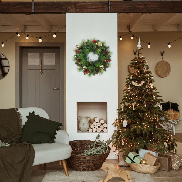 LED-Weihnachtskranz "NOEL" Außen-Deko aus Metall und Kunststoff in Grün und Gold, mit fest verbauten LEDs – Bild 5