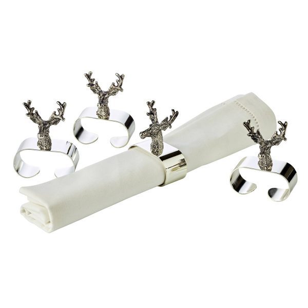 EDZARD 4er Set Serviettenringe Hirsch, edel versilbert, Länge 5 cm – Bild 5