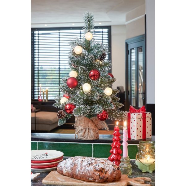 Kaprun Künstlicher Weihnachtsbaum aus Jute mit LED-Beleuchtung – H60 x Ø39 cm – Grün gefrostet, Rot – Bild 5