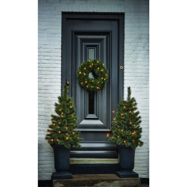 Glendon Set bestehend aus 2 Weihnachtsbäumen und 1 Kranz mit LED-Beleuchtung – Grün – Bild 3