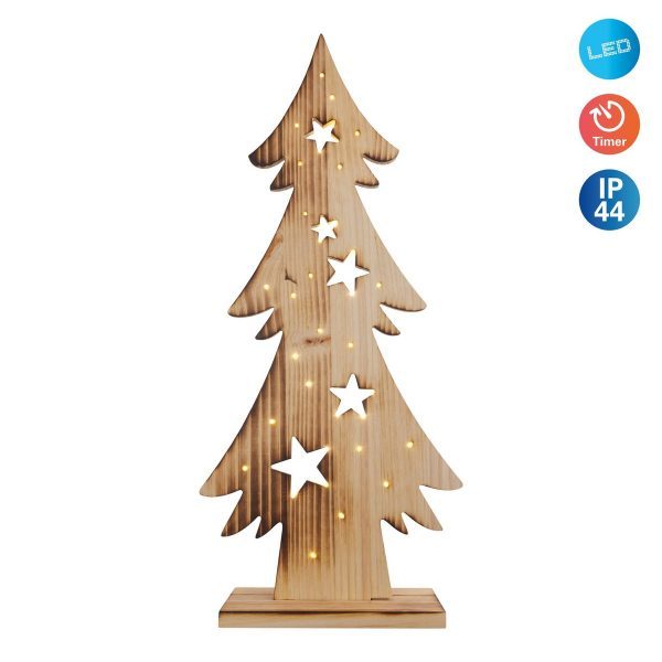 LED-Holz-Dekoleuchte "TANNENBAUM" groß, aus naturbelassenem Holz mit festverbauten LEDs, Weihnachtsdekoration für Außen – Bild 2