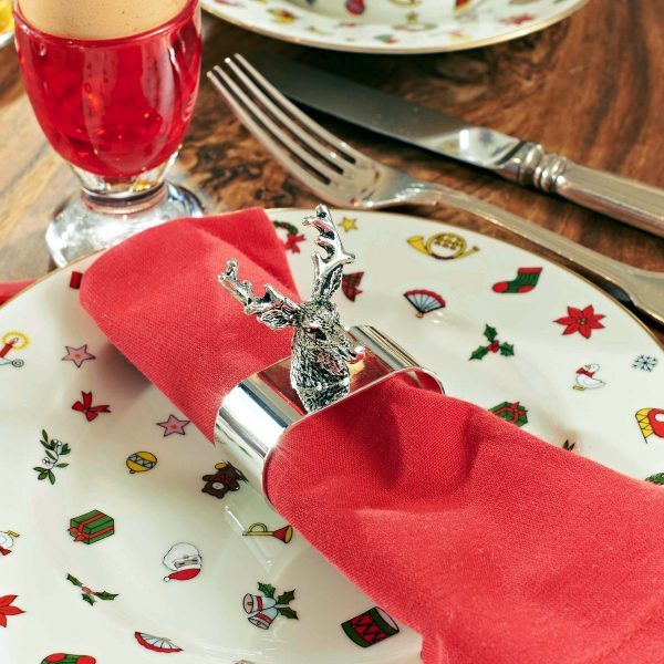 EDZARD 4er Set Serviettenringe Hirsch, edel versilbert, Länge 5 cm – Bild 8
