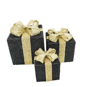 LED -Weihnachtsgeschenk - S3 - Polysteren - Schwarz/Gold -15/20/25 cm