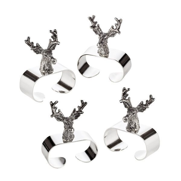 EDZARD 4er Set Serviettenringe Hirsch, edel versilbert, Länge 5 cm – Bild 3