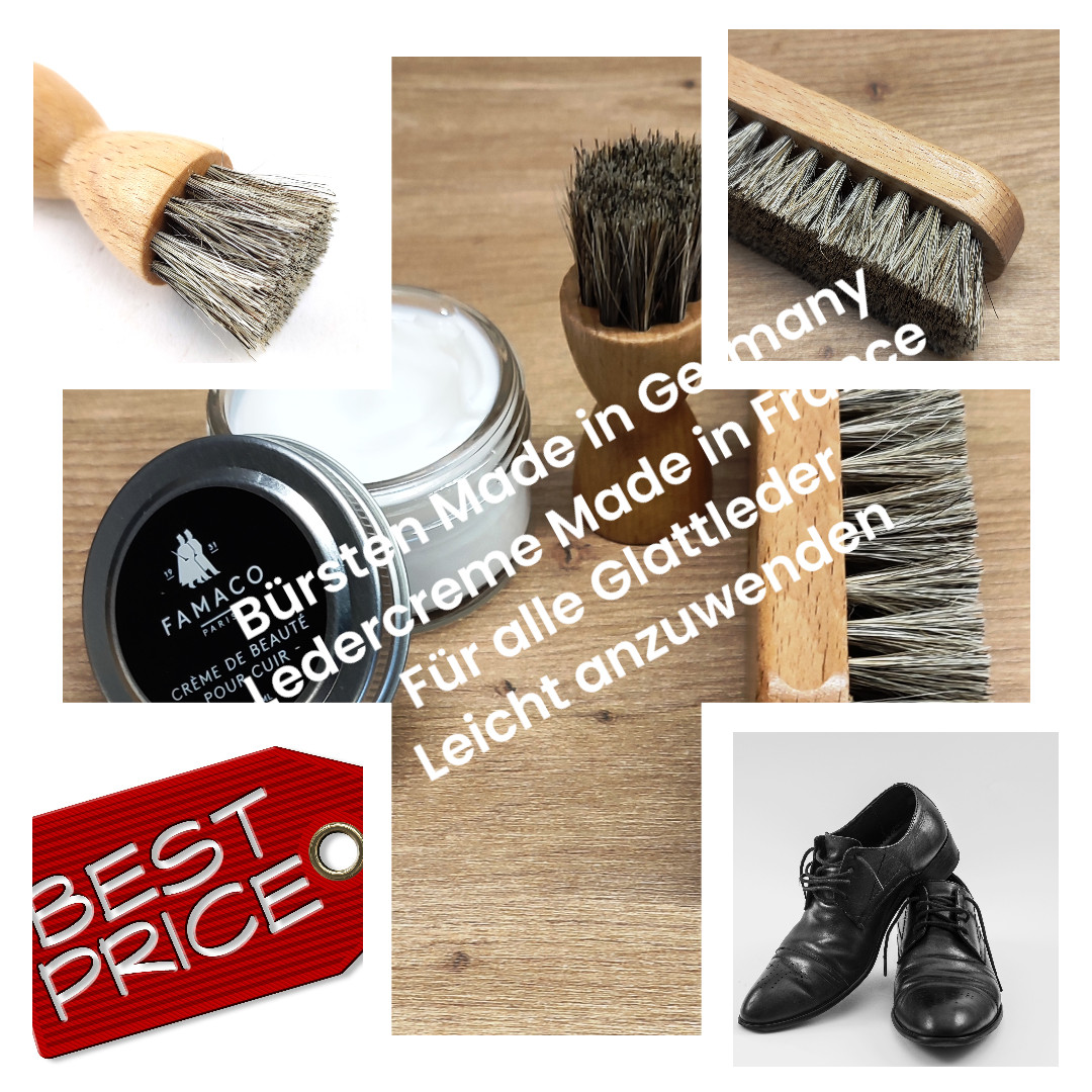Hebold Schuhpflegeset mit Famaco Ledercreme Farblos 50 ml, Hebold Tiegelbürste Rosshaar, Polierbürste midi Rosshaar und Baumwollbeutel – Bild 6