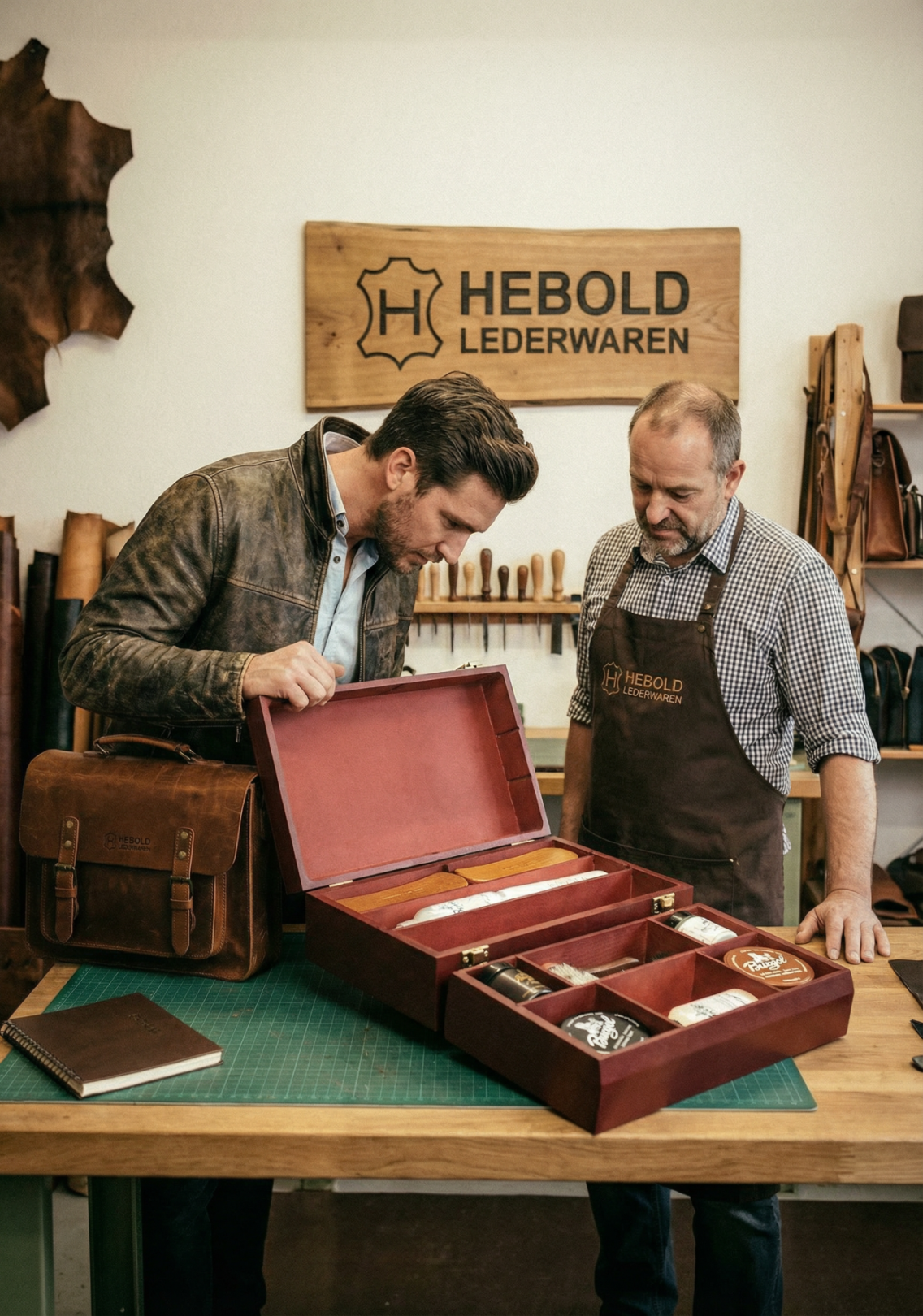 Hebold Schuhputzkasten mit Burgol Schuhwachs inklusive persönlicher Gravur Schuhputzkiste aus Holz mit Burgol-Produkten Schuhpflegeset 15 teilig – Bild 2