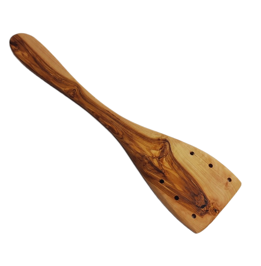Pfannenwender 30 cm mit Löchern aus Olivenholz