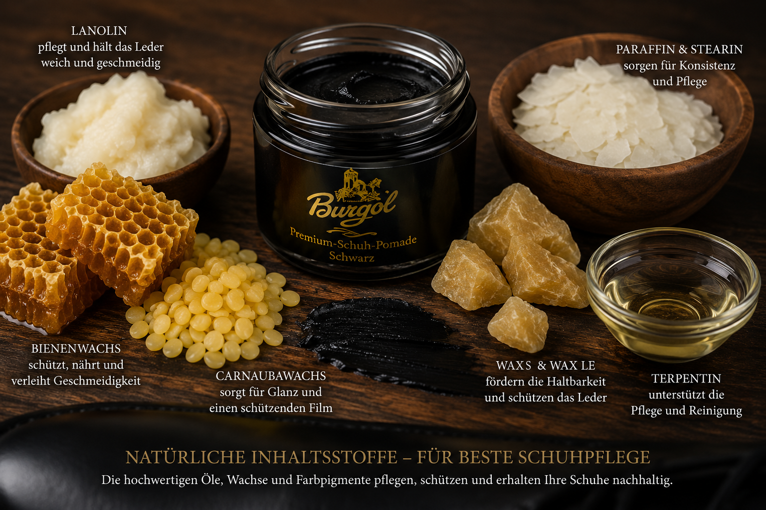 Burgol Premium Schuhpomade Mittelbraun – Hochwertige Schuhcreme für Glattleder mit Carnaubawachs & Bienenwachs – Bild 3
