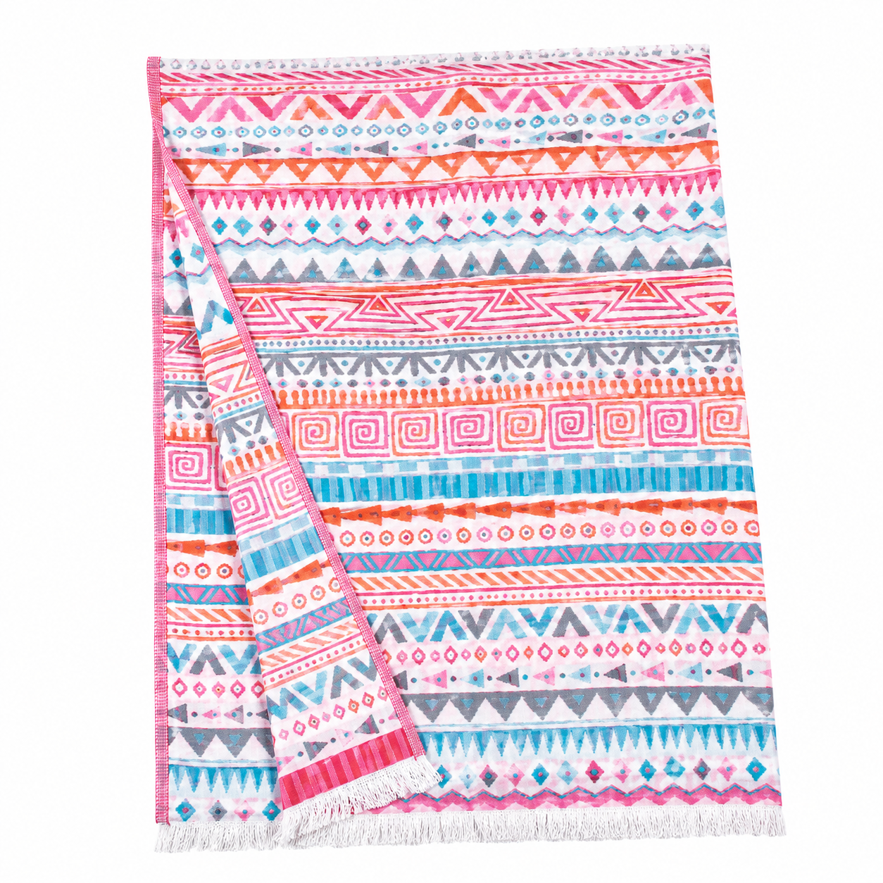 Siebi's SPA-Tuch Ethnic Pink-Türkis mit Fransen