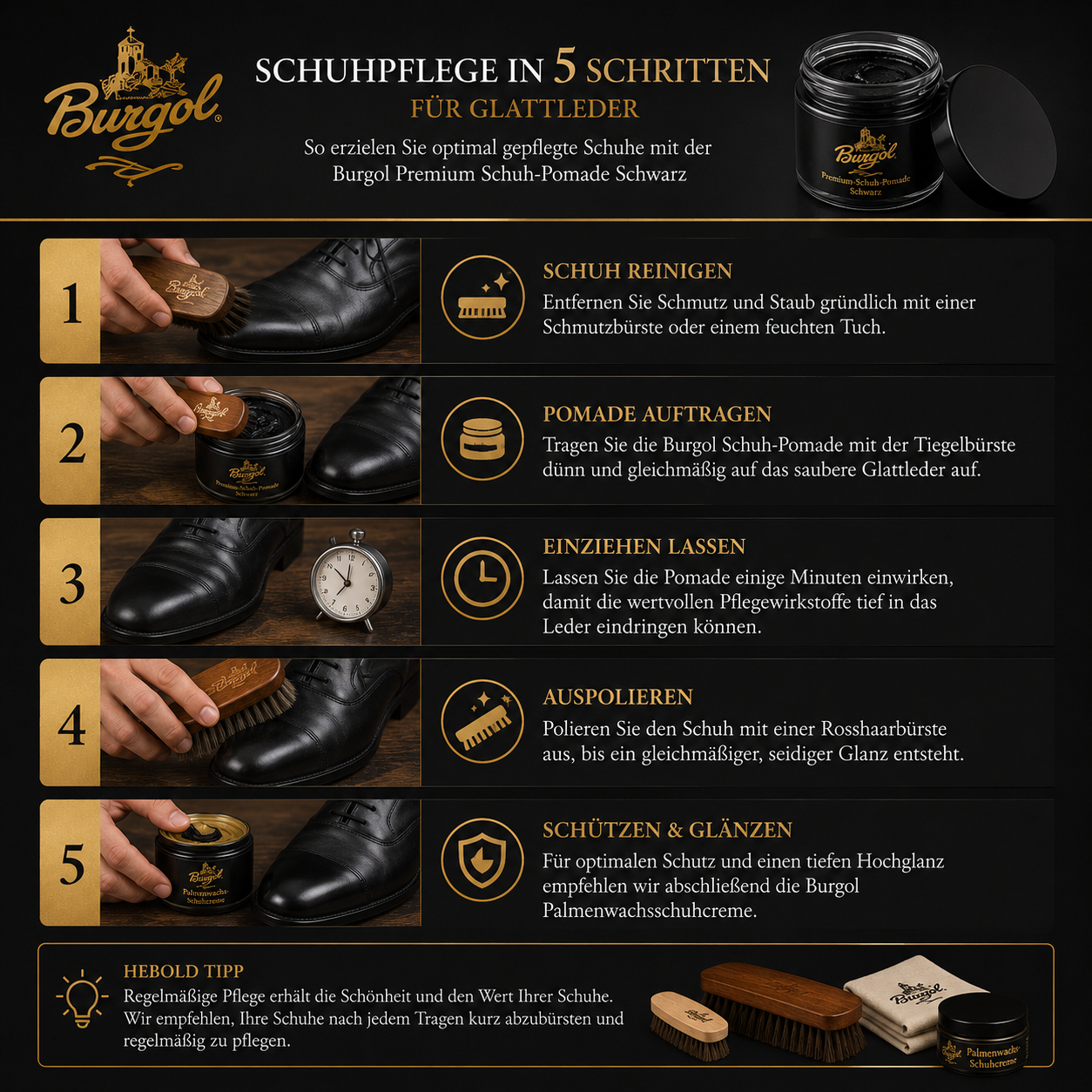 Burgol Premium Schuhpomade Mittelbraun – Hochwertige Schuhcreme für Glattleder mit Carnaubawachs & Bienenwachs – Bild 8