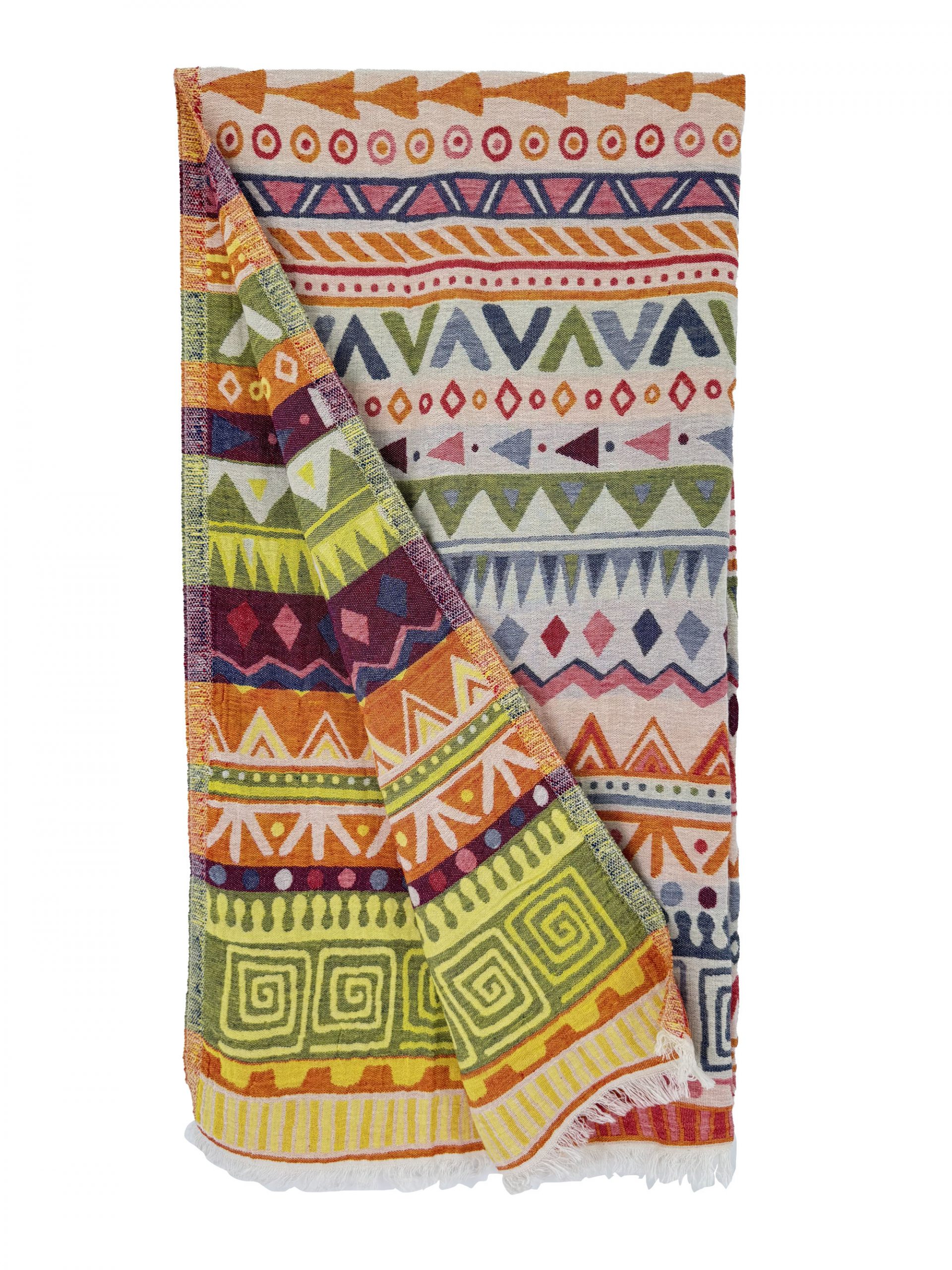 Siebi's SPA-Tuch Ethnic Grün-Orange mit Fransen