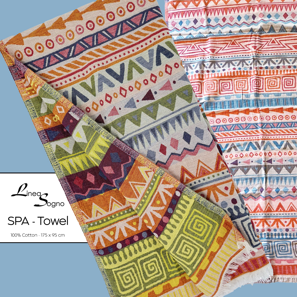 Siebi's SPA-Tuch Ethnic Grün-Orange mit Fransen – Bild 4