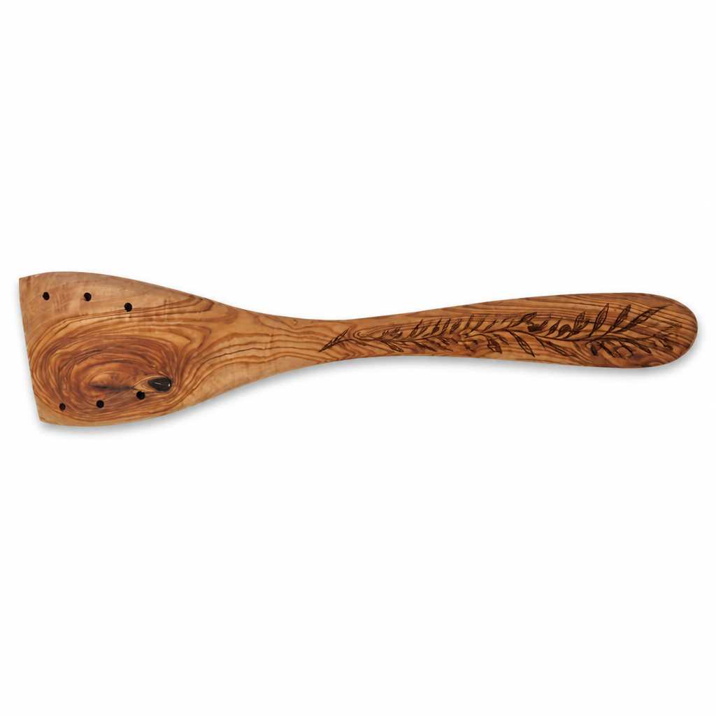 Pfannenwender 30 cm mit Löchern aus Olivenholz – Bild 3
