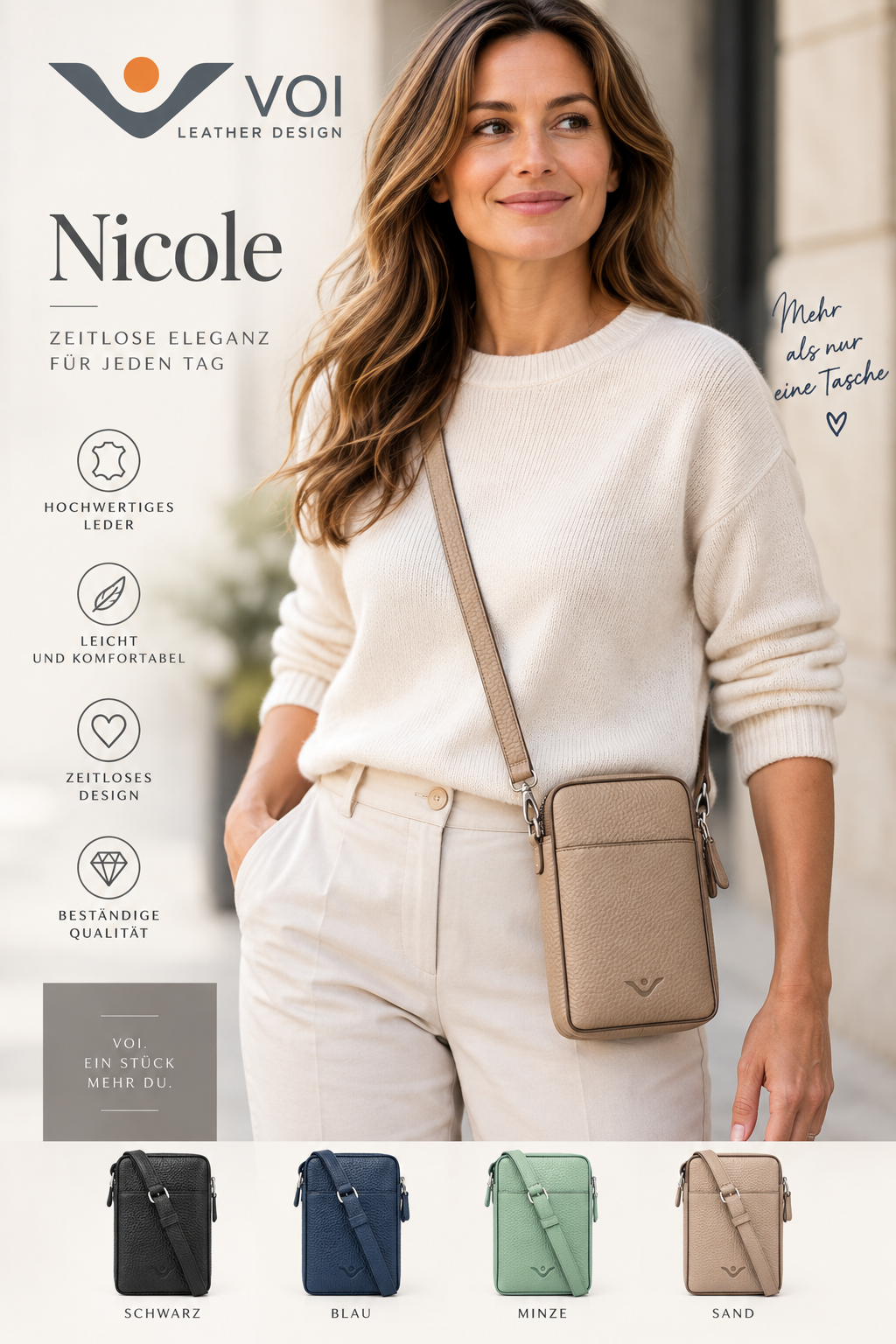 Voi Nicole 22169 Damen-Umhängetasche aus Leder in Hirsch-Optik – Bild 6