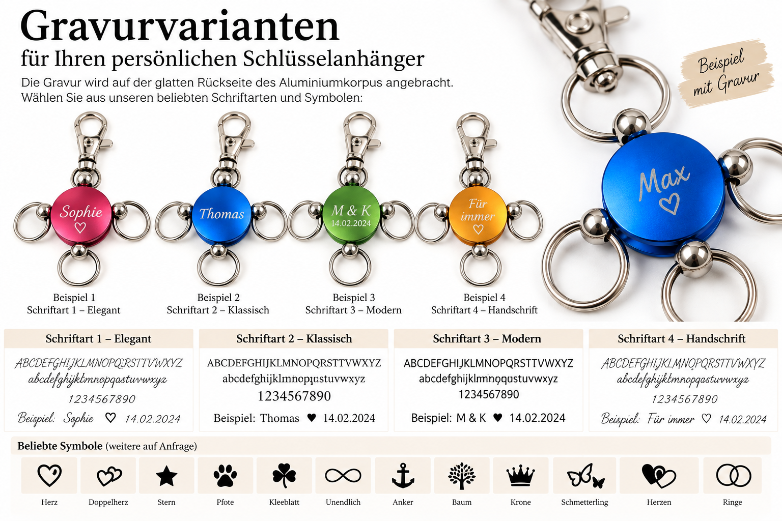 HEBOLD Trennschlüsselanhänger aus Massivaluminium – Schlüsselanhänger mit 4 abnehmbaren Ringen, verschiedene Farben, optional mit Gravur – Bild 5