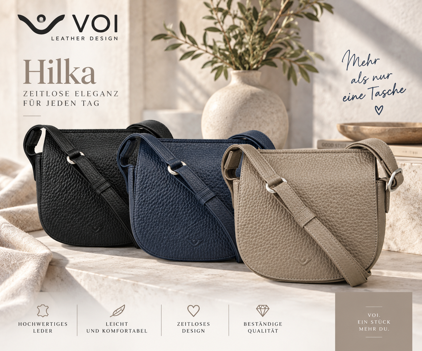 Voi leather design Hilka 22189 Damen Umhängetasche aus Leder mit Überschlag und Schlüsselfinder – Bild 5