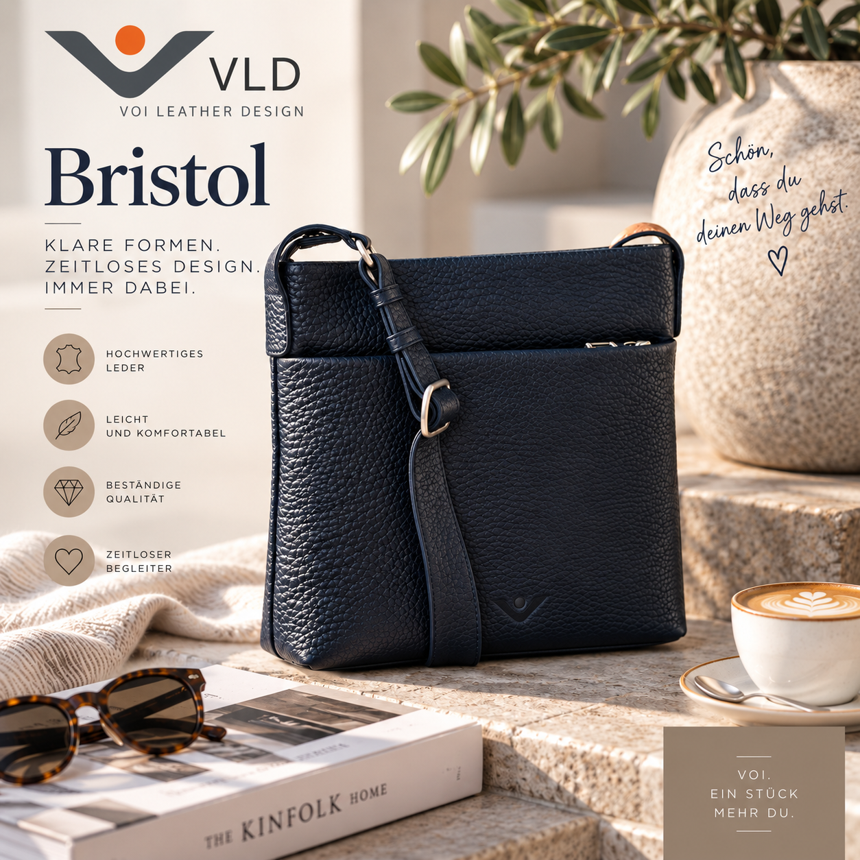 Voi Damen 21889 Umhängetasche Leder Hirsch Crossbody Bag Bristol – Bild 8