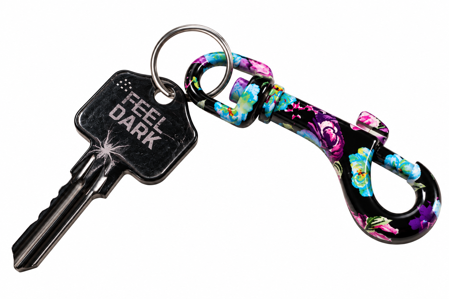 Schlüsselanhänger FEEL DARK mit buntem Blumen-Karabiner dekoratives Accessoire – Bild 2
