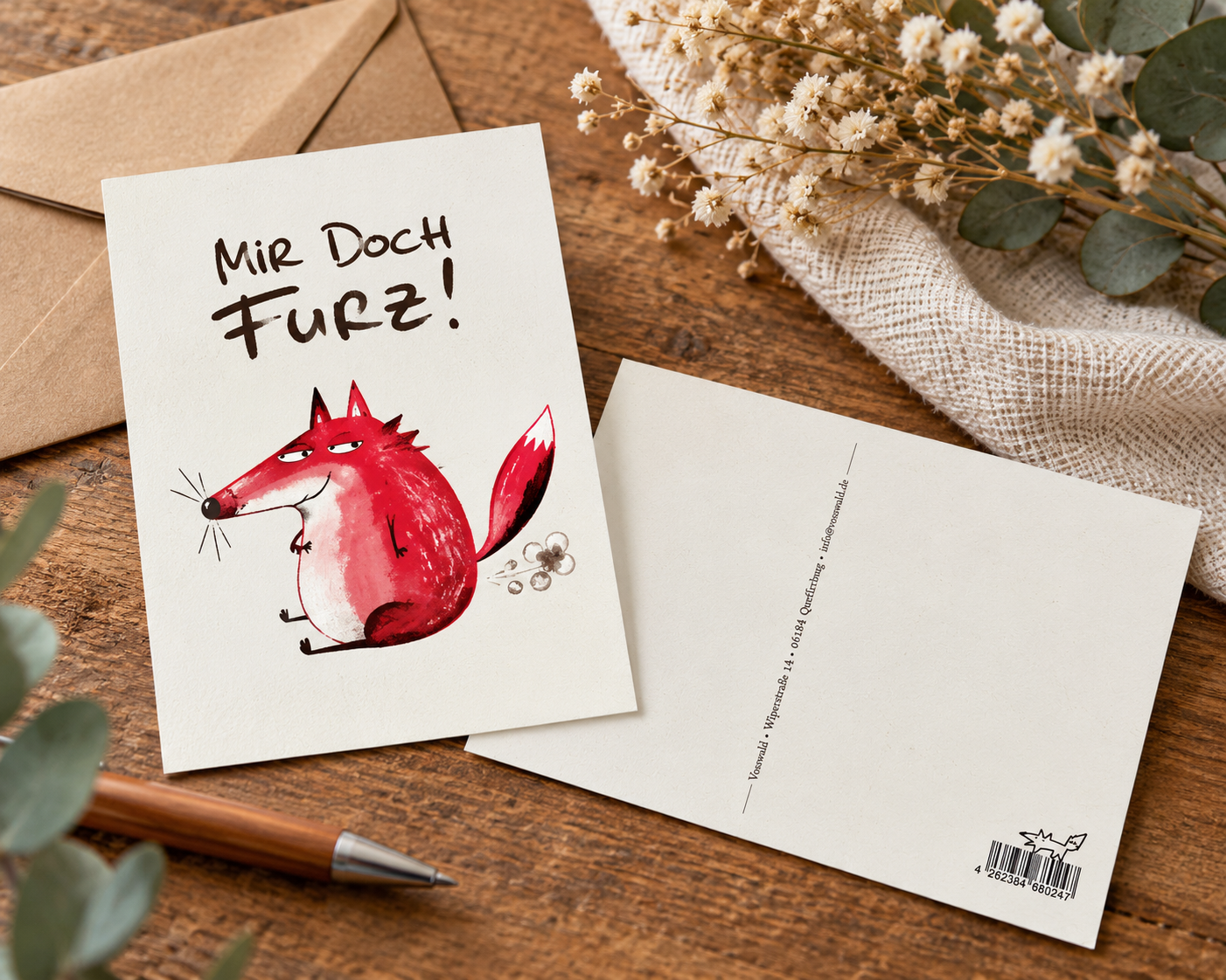 Voswald Postkarte Mir doch Furz! Lustige Fuchs-Grußkarte A6 – Bild 3