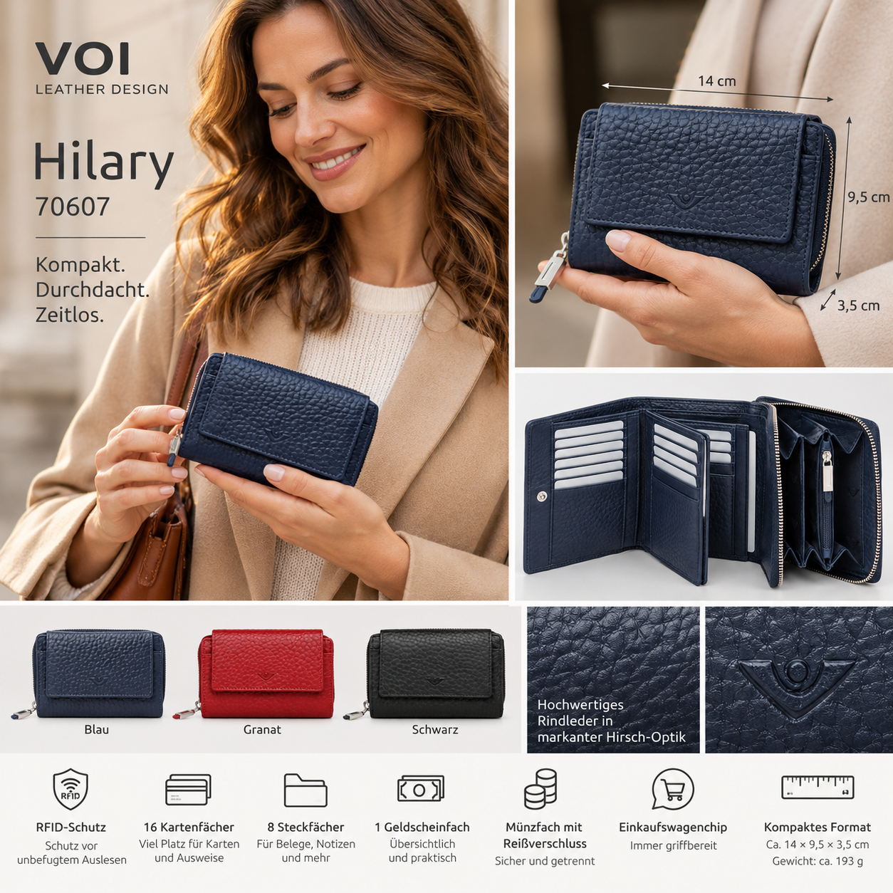 VOI Hilary 70607 Kombibörse Damen aus Rindleder mit RFID-Schutz – Bild 7