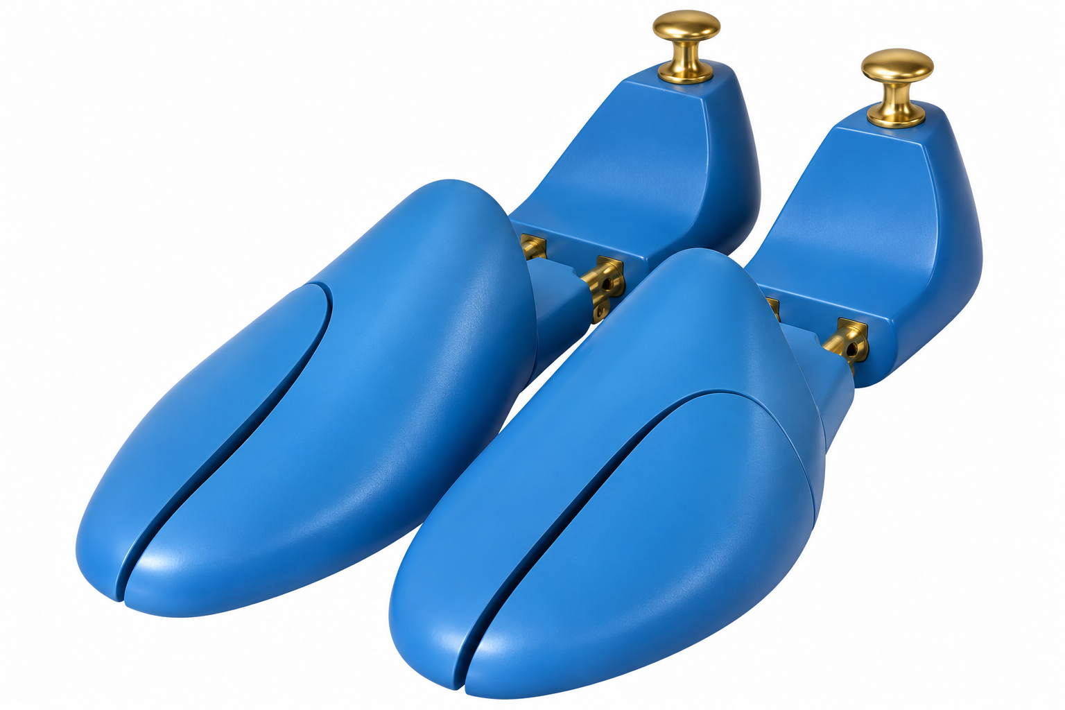 Holz-Schuhspanner blau lackiert mit Doppel-Federung und Fersenteil ca. 29 cm Ausstellungsstück