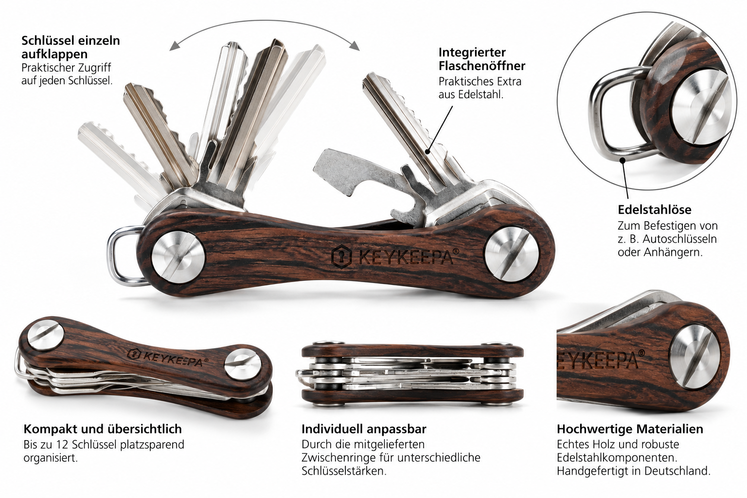 KEYKEEPA Schlüsselorganizer Wood Tobacco Oak aus Edelholz – inklusive individueller Gravur – Bild 2
