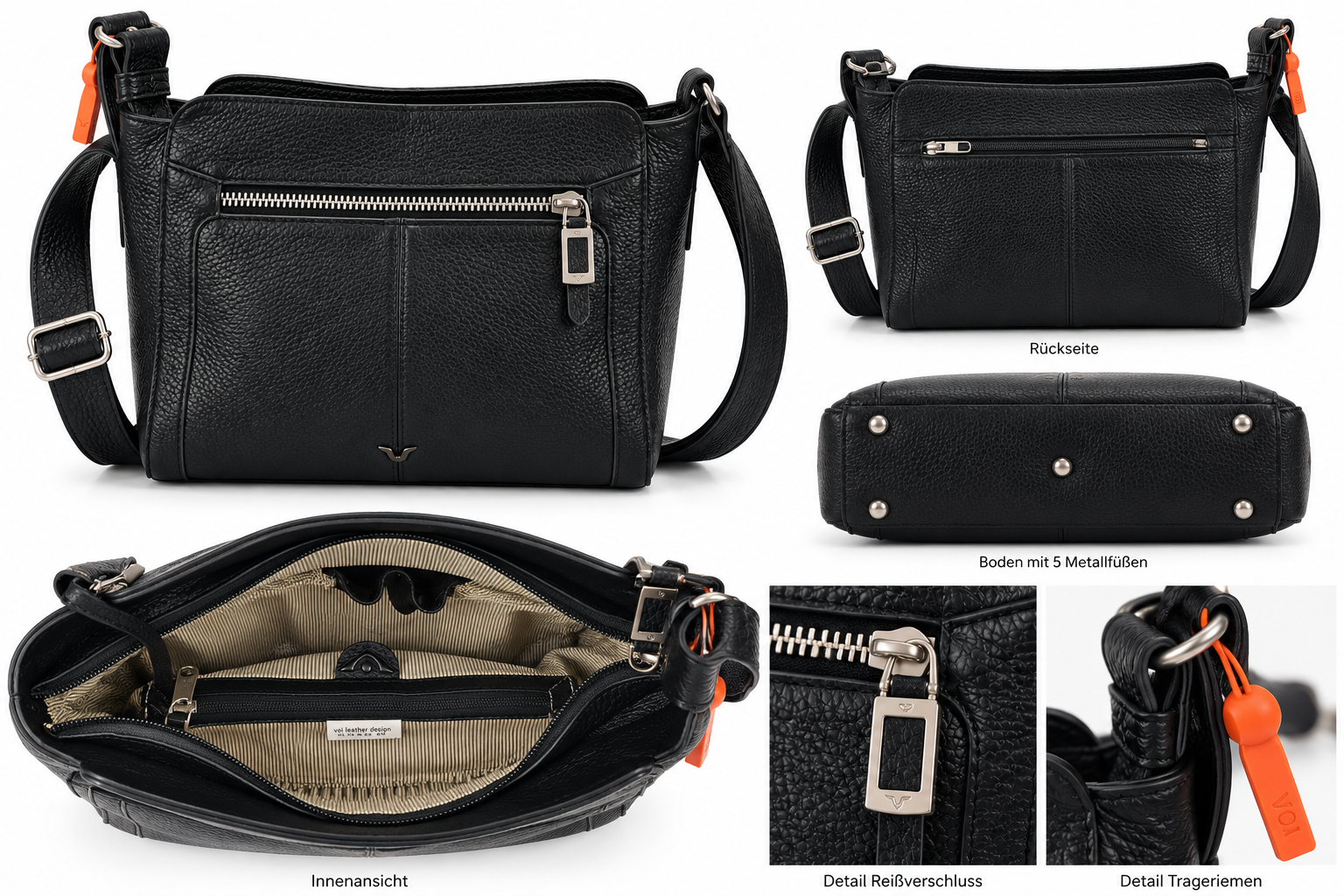 VOI Leather Design Umhängetasche Cosmopolitan Leder schwarz 23 cm kleine Schultertasche – Bild 2