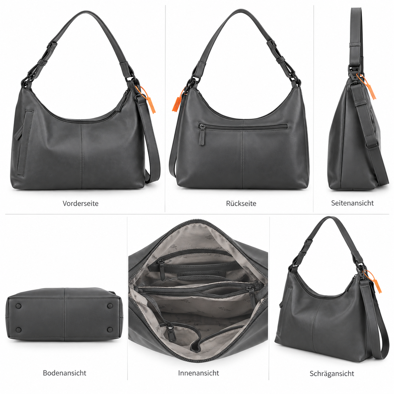 Voi Texas Susanne Schultertasche aus genarbtem Leder Anthrazit – Bild 2