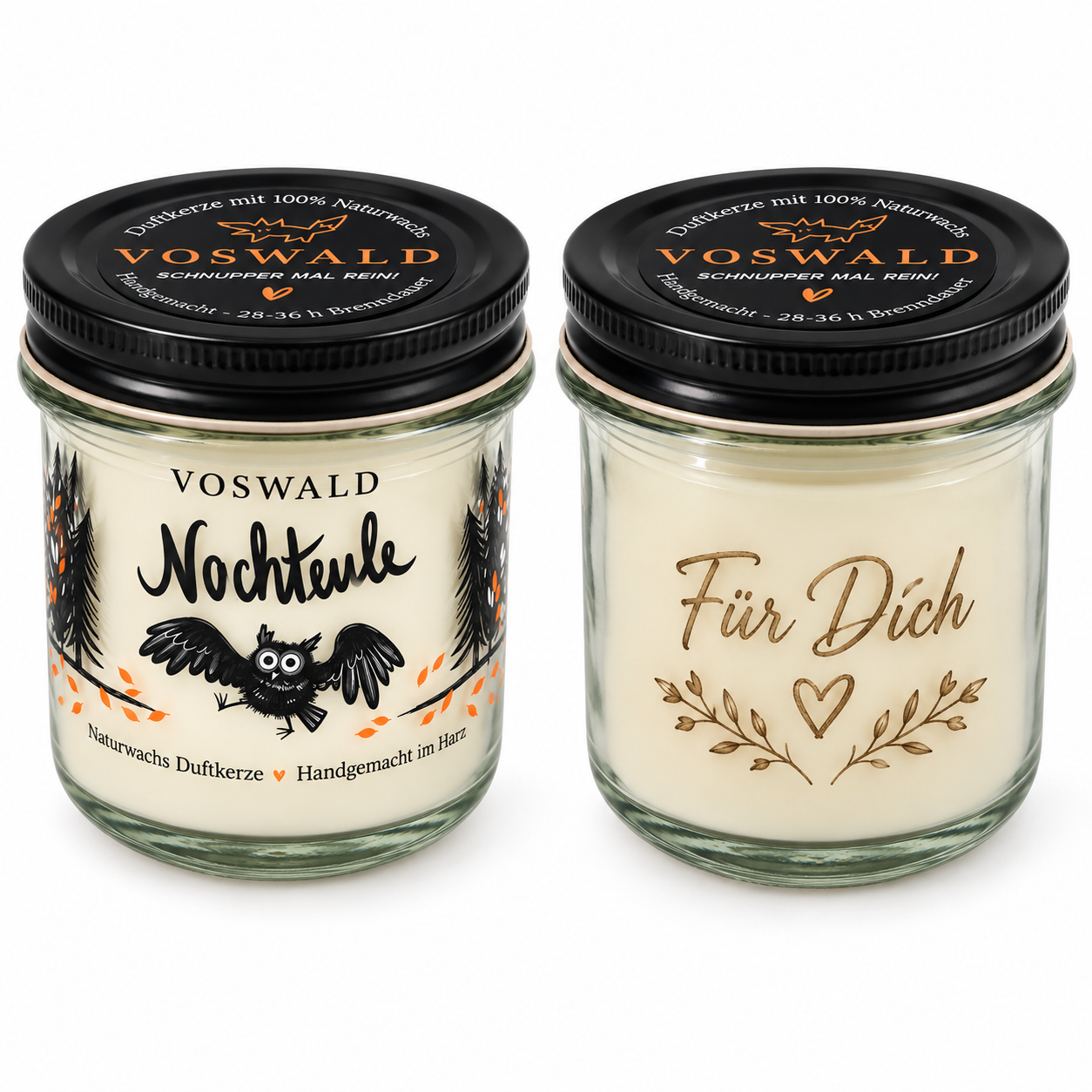 VOSWALD Nachteule Duftkerze 150 g – 100 % Naturwachs, handgemacht im Harz | optional mit persönlicher Gravur – Bild 3