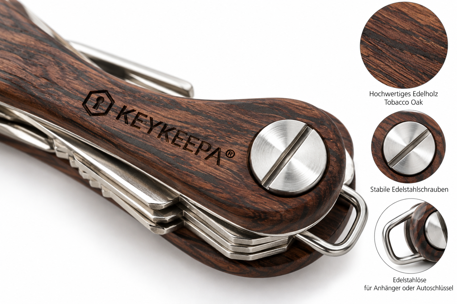 KEYKEEPA Schlüsselorganizer Wood Tobacco Oak aus Edelholz – inklusive individueller Gravur – Bild 3