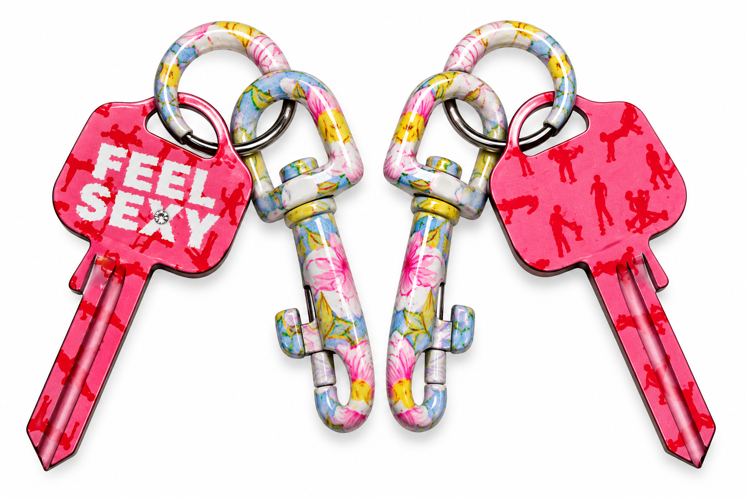 Schlüsselanhänger FEEL SEXY mit buntem Blumen-Karabiner – dekoratives Accessoire – Bild 2