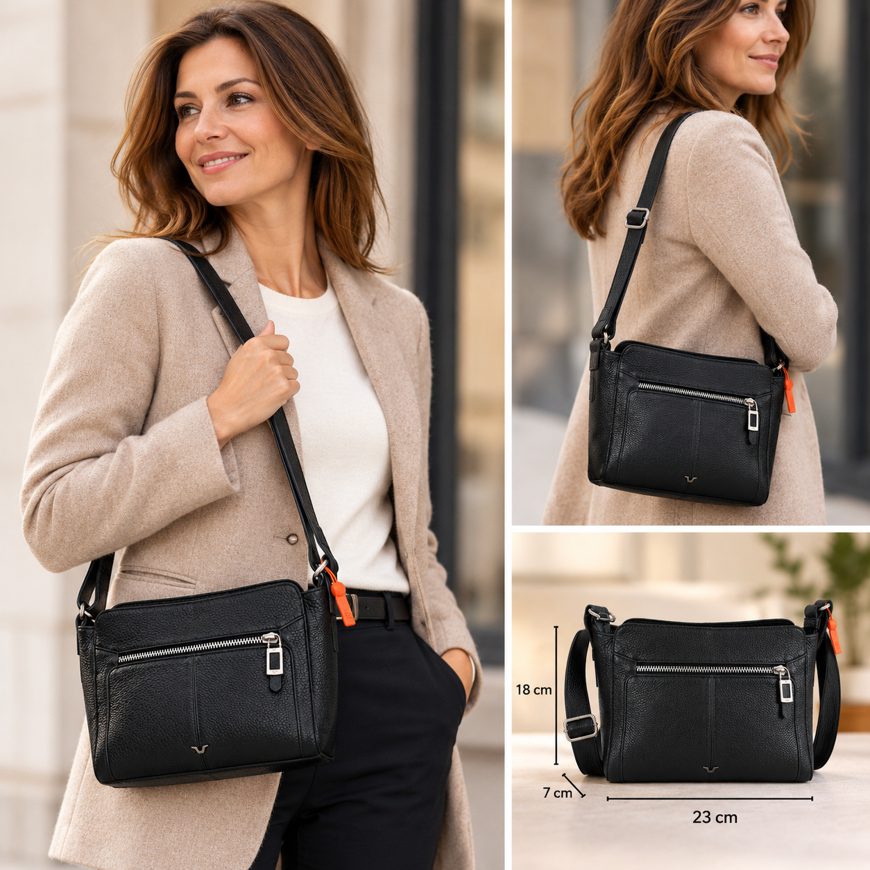 VOI Leather Design Umhängetasche Cosmopolitan Leder schwarz 23 cm kleine Schultertasche – Bild 3