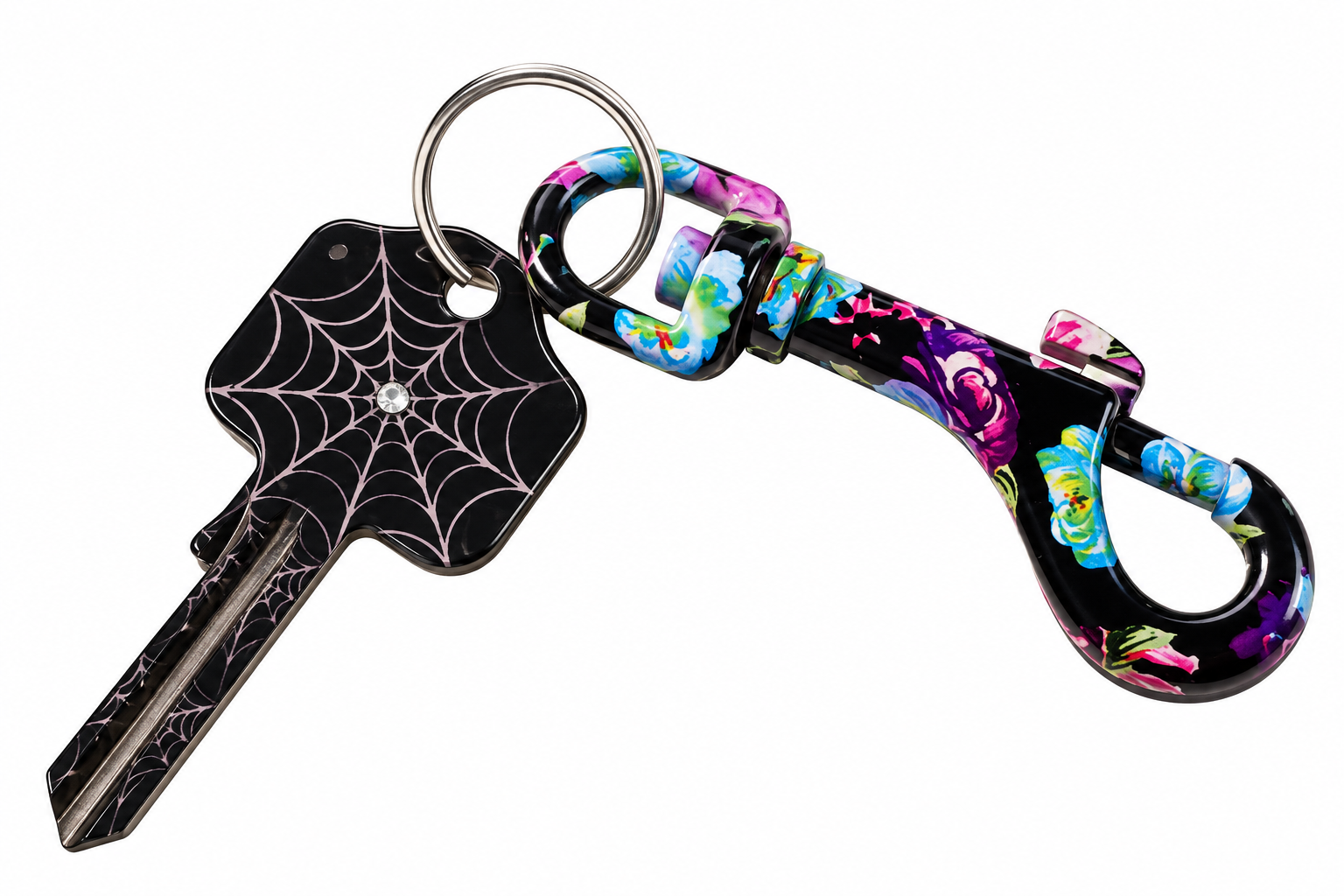 Schlüsselanhänger FEEL DARK mit buntem Blumen-Karabiner dekoratives Accessoire
